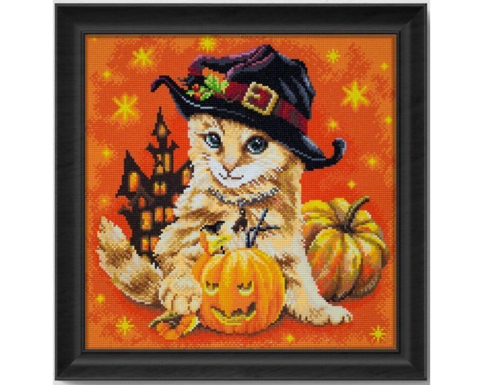 Pildid straazidega teemantmosaiiktehnikas "Halloween kiisu" Collection D'Art 38x38cm цена и информация | Teemantmaalid, teemanttikandid | kaup24.ee