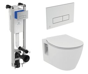 Комплект: подвесной унитаз Ideal Standard WC Connect RIM, медленно открывающаяся крышка, рамка Prosys Eco WC, белая кнопка E803501 / E772401 / E2332AC цена и информация | Унитазы | kaup24.ee