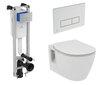 Komplekt: seinale paigaldatav WC-pott Ideal Standard WC Connect RIM, aeglaselt sulguva kaanega, raam Prosys Eco WC, valge nupp E803501 / E772401 / E2332AC hind ja info | WС-potid | kaup24.ee