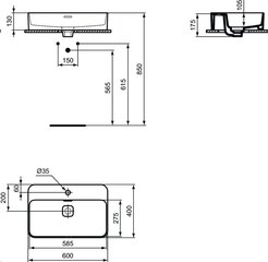 Keraamiline ristkülikukujuline valamu Ideal Standard Strada II töötasapinnale, 60x40 cm, valge, T299801 hind ja info | Kraanikausid, valamud | kaup24.ee