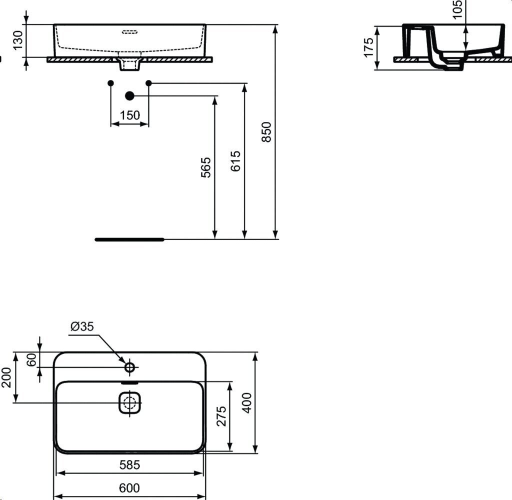 Keraamiline ristkülikukujuline valamu Ideal Standard Strada II töötasapinnale, 60x40 cm, valge, T299801 цена и информация | Kraanikausid, valamud | kaup24.ee