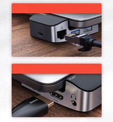 Adapter Baseus laptop stand multifunctional HUB USB Typ C - USB 3.0 / RJ45 / 3,5 mm mini jack / HDMI / USB Typ C / Thunderbolt 3, sobib MacBook Pro, hall (CAHUB-AJ0G) цена и информация | Адаптеры и USB-hub | kaup24.ee