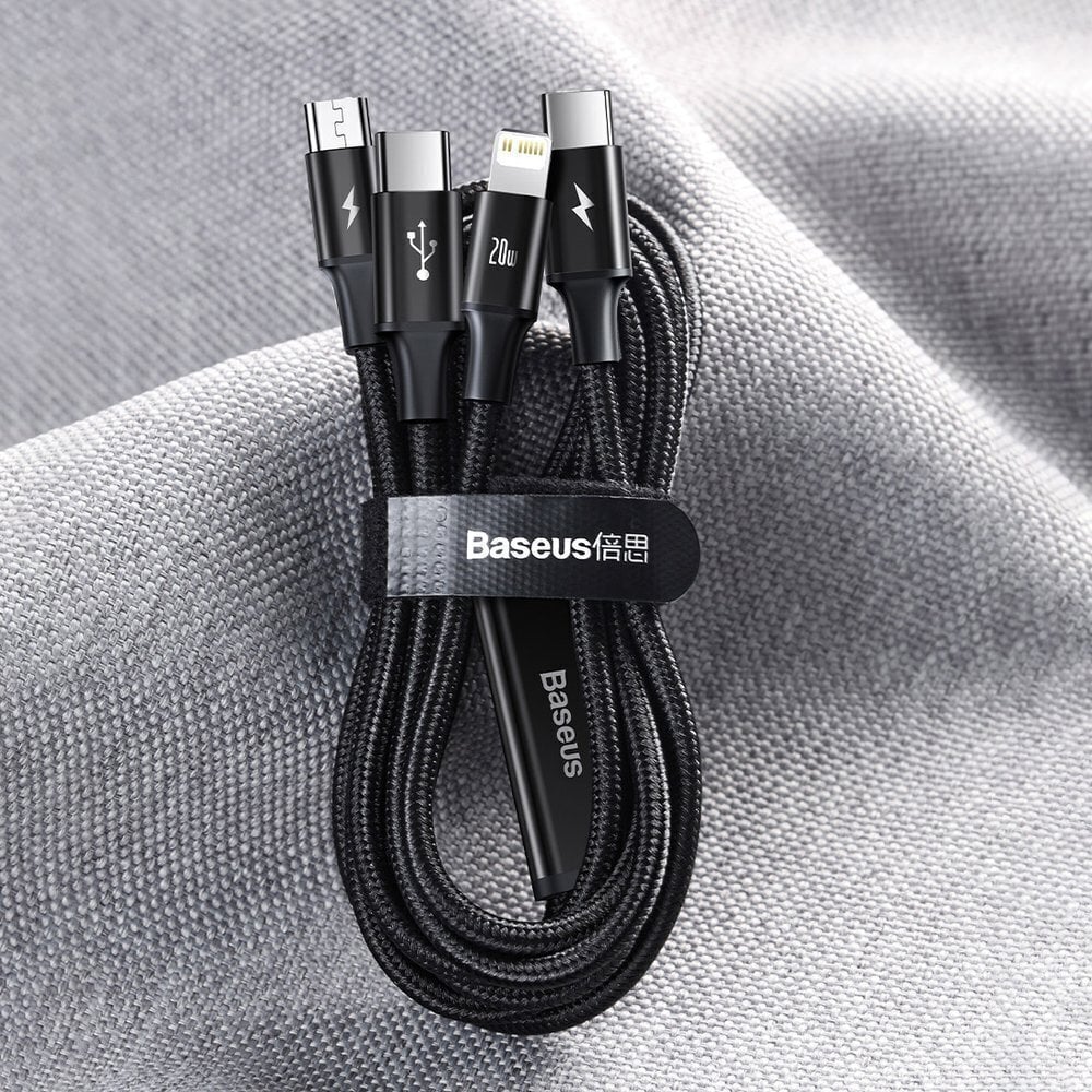 Kaabel Baseus Rapid 3in1 USB Type C - USB Type C / Lightning / micro USB, 20 W 1,5 m (CAMLT-SC01) hind ja info | Mobiiltelefonide kaablid | kaup24.ee