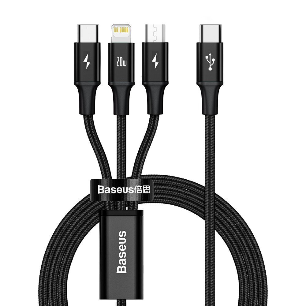 Kaabel Baseus Rapid 3in1 USB Type C - USB Type C / Lightning / micro USB, 20 W 1,5 m (CAMLT-SC01) цена и информация | Mobiiltelefonide kaablid | kaup24.ee