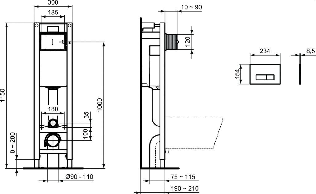 Seinale paigaldatav WC-poti komplekt Ideal Standard WC CONNECT RIM aeglaselt sulguva kaanega цена и информация | WС-potid | kaup24.ee