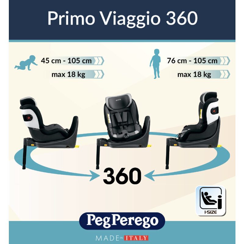 Peg Perego turvatool Primo Viaggio 360 i-Size, 0-18 kg, Lunar hind ja info | Turvatoolid | kaup24.ee