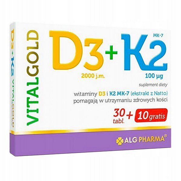 Vital Gold D3+K2 Tabletid N40 - Alg Pharma цена и информация | Vitamiinid, toidulisandid, preparaadid tervise heaoluks | kaup24.ee