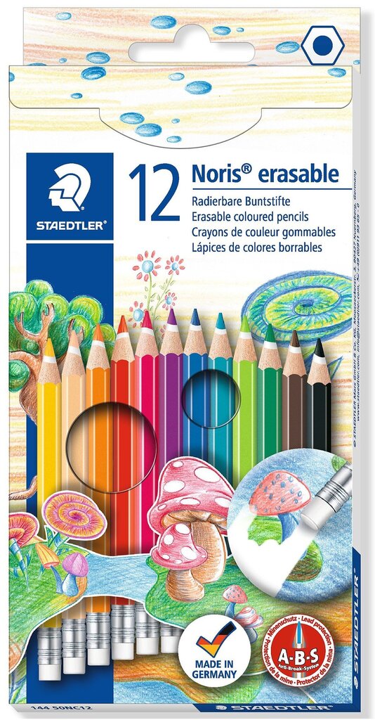 Värvilised kustutatavad pliiatsid STAEDTLER Noris kustutatavad, 12 värvi hind ja info | Kunstitarbed, voolimise tarvikud | kaup24.ee