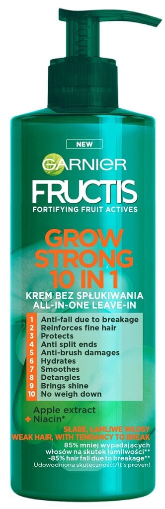 Juustesse jäetav kreem Garnier Fructis Grow Strong 10-in1, 400ml hind ja info | Maskid, õlid, seerumid | kaup24.ee