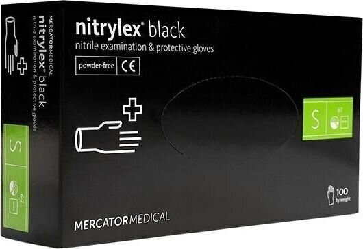 Ühekordsed nitriilkindad, mustad Mercator Nitrylex Black, S suurus, 100 tk hind ja info | Esmaabi | kaup24.ee