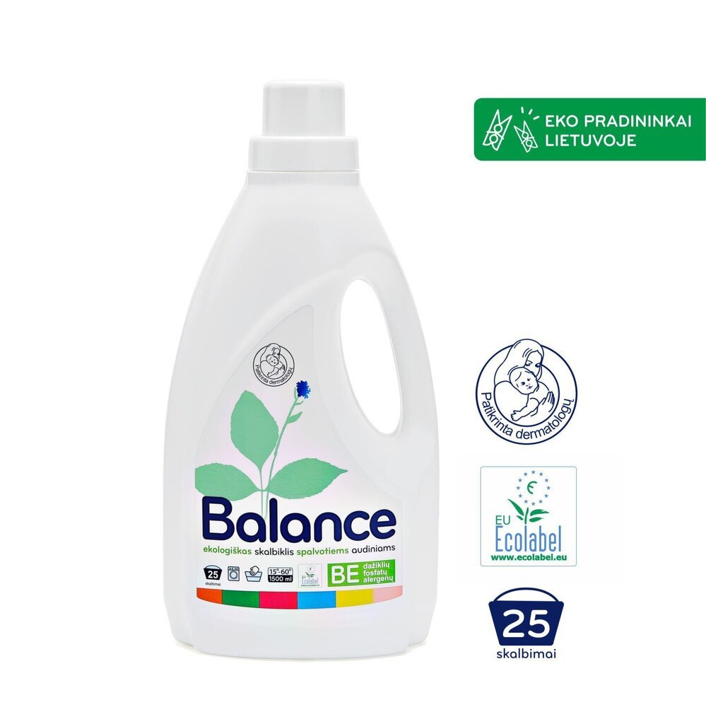Ökoloogiline pesuvahend Balance, värvilistele kangastele, 1,5 l hind ja info | Pesuvahendid | kaup24.ee