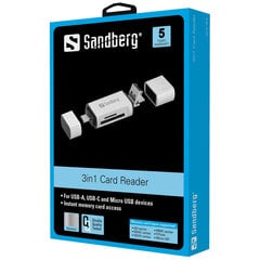 Sandberg 136-28 3 in 1 Card Reader цена и информация | Адаптер Aten Video Splitter 2 port 450MHz | kaup24.ee