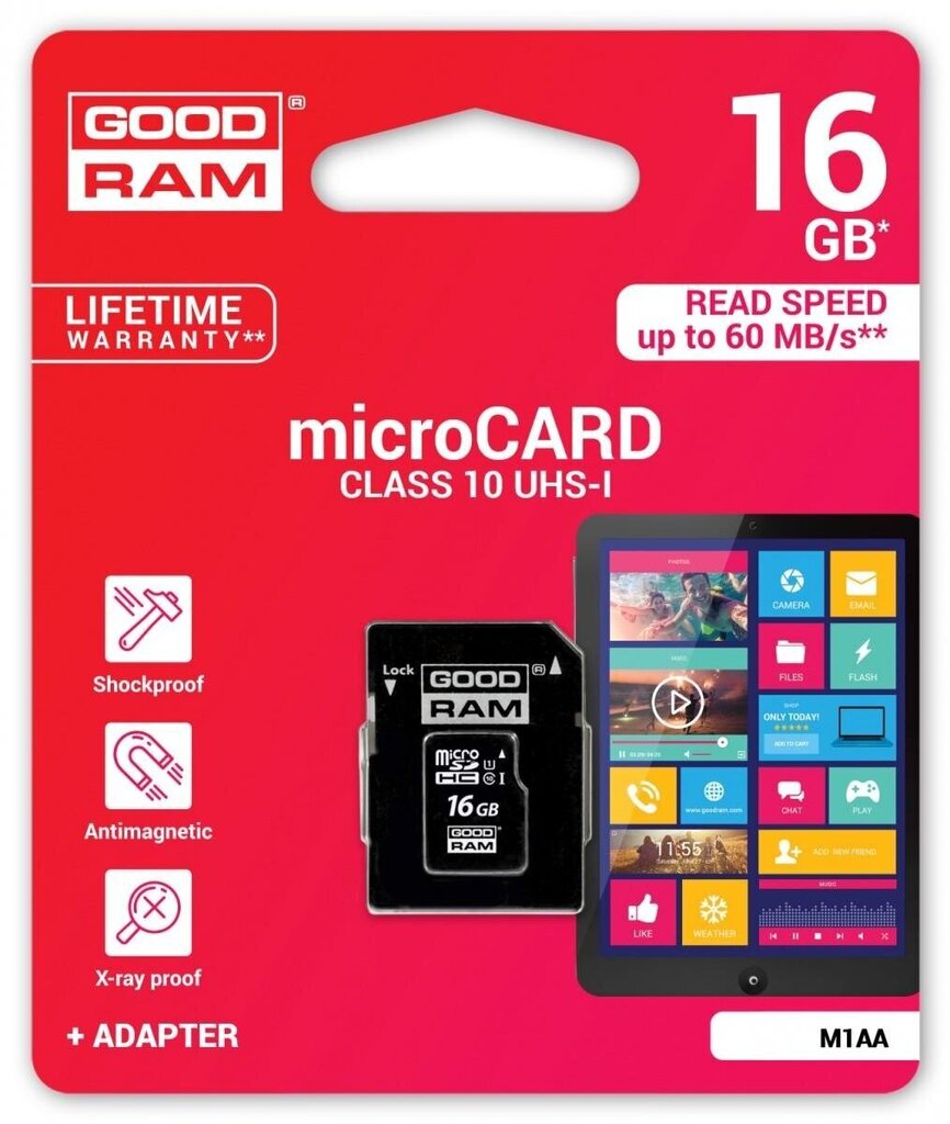 Mälukaart Goodram microSD 16Gb (class 10) + SD adapter цена и информация | Mobiiltelefonide mälukaardid | kaup24.ee