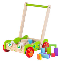 Деревянная тележка-толкатель + деревянные блоки Ecotoys цена и информация | Игрушки для малышей | kaup24.ee