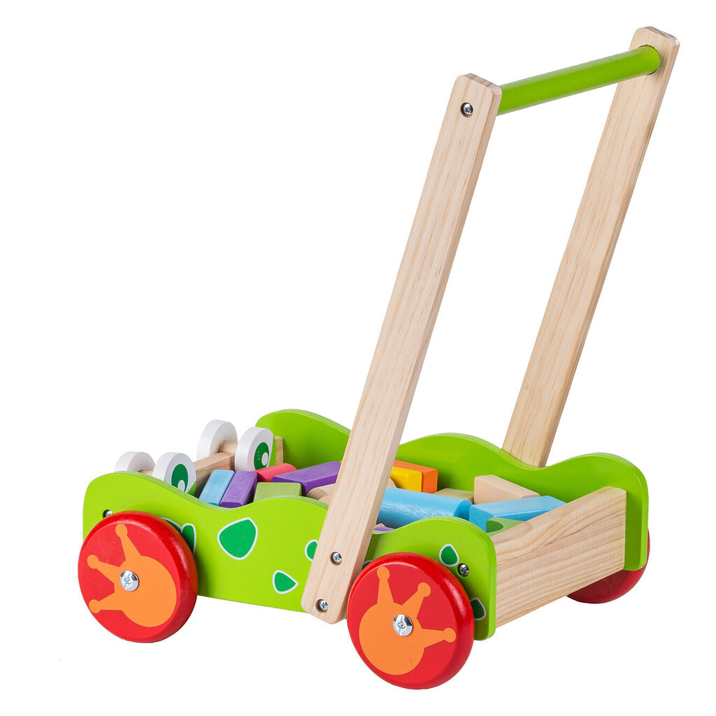 Puidust jalutuskäru koos klotsidega Ecotoys hind ja info | Imikute mänguasjad | kaup24.ee