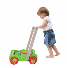 Puidust jalutuskäru koos klotsidega Ecotoys цена и информация | Игрушки для малышей | kaup24.ee