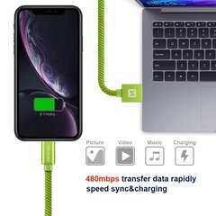 Swissten Textile Fast Charge 3A Lighthing (MD818ZM/A) Data and Charging Cable 2m Green цена и информация | Кабели и провода | kaup24.ee