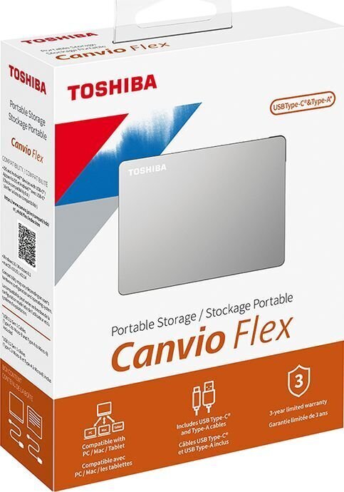 Väline kõvaketas Toshiba Canvio Flex, 2TB HDD, USB 3.2, hõbedane hind ja info | Välised kõvakettad (SSD, HDD) | kaup24.ee