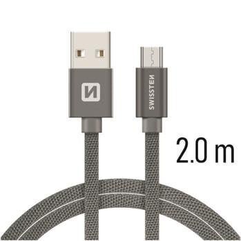 Swissten Textile Quick Charge Universal Micro USB Data and Charging Cable 2.0m Grey hind ja info | Mobiiltelefonide kaablid | kaup24.ee