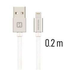 Кабель для зарядки и переноса данных Swissten Textile Fast Charge 3A Lightning (MD818ZM/A), 20 см, серебристый цена и информация | Кабели и провода | kaup24.ee