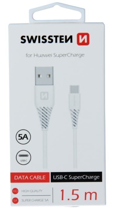 Swissten 5A Super Fast Charge for Huawei USB-C Data and Charging Cable 1.5m White hind ja info | Mobiiltelefonide kaablid | kaup24.ee