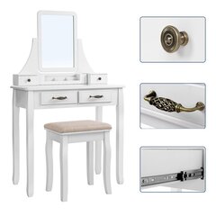 Косметический столик с пуфом Songmics 80x137,5 см, белый цена и информация | Туалетные столики | kaup24.ee