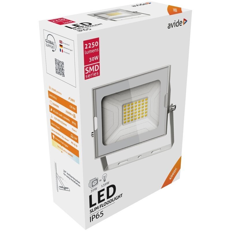 LED-prožektor SMD Avide Slim 30W valge цена и информация | Aia- ja õuevalgustid | kaup24.ee