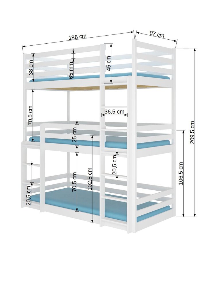 Lastevoodi ADRK Furniture Tedro 180x80, valge hind ja info | Lastevoodid | kaup24.ee