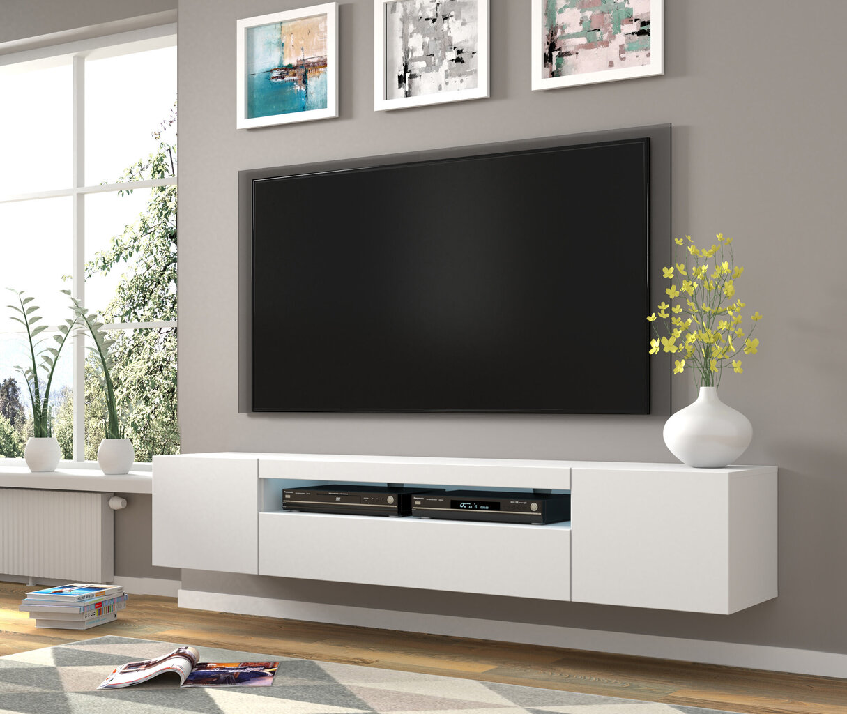 TV-laud RTV Aura 200 koos LED-valgustusega, valge hind ja info | TV alused | kaup24.ee