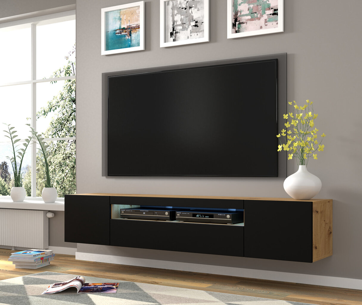 TV-laud RTV Aura 200 koos LED valgustusega, pruun/must hind ja info | TV alused | kaup24.ee