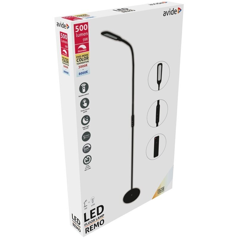 LED põrandalamp Avide Remo 9W must puldiga цена и информация | Põrandalambid | kaup24.ee