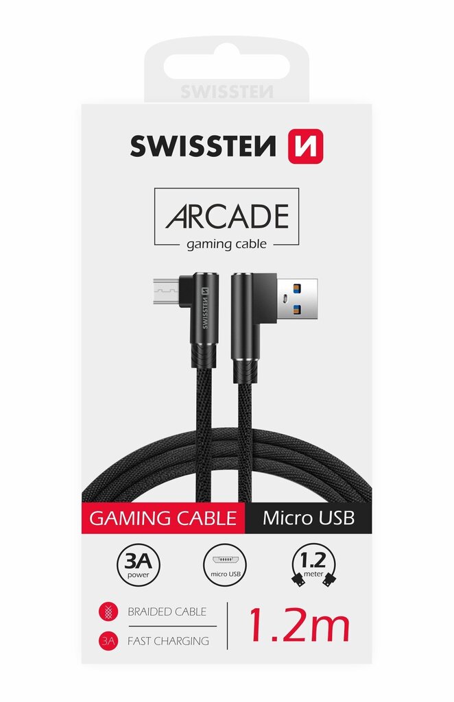 Swissten L Type Textile Universal Quick Charge 3.1 USB to micro USB Data and Charging Cable 1.2m Black цена и информация | Mobiiltelefonide kaablid | kaup24.ee