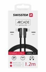 Swissten Плетеный L Типа Универсальный Quick Charge 3.1 USB-C на USB-C Кабель данных 1.2 m черный цена и информация | Адаптер Aten Video Splitter 2 port 450MHz | kaup24.ee