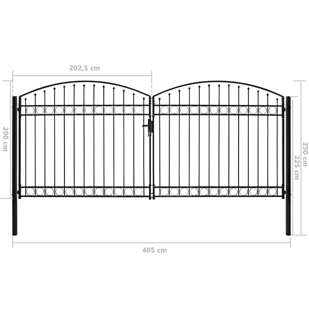 kahepoolne kumera ülaosaga aiavärav, teras, 400 x 200 cm, must, vidaXL цена и информация | Aiad ja tarvikud | kaup24.ee