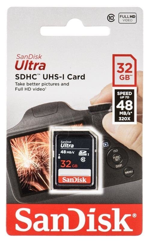 Mälukaart SANDISK 32GB Ultra SDHC 48MB/s Class 10 UHS-I цена и информация | Fotoaparaatide mälukaardid | kaup24.ee