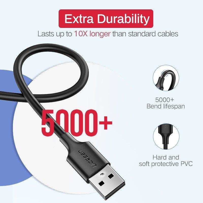 Ugreen US289 USB to Micro USB cable, QC 3.0, 2.4A, 2m, black цена и информация | Kaablid ja juhtmed | kaup24.ee