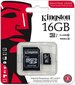 Mälukaart Kingston micro SD 16GB Class 10 U1 +adapter цена и информация | Mobiiltelefonide mälukaardid | kaup24.ee