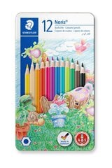 Värvilised pliiatsid STAEDTLER Noris 145, metallkarbis, 12 värvi hind ja info | Kunstitarbed, voolimise tarvikud | kaup24.ee