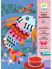 Liivajoonistuskomplekt DJECO Rainbow Fish, 4 pilti hind ja info | Kunstitarbed, voolimise tarvikud | kaup24.ee