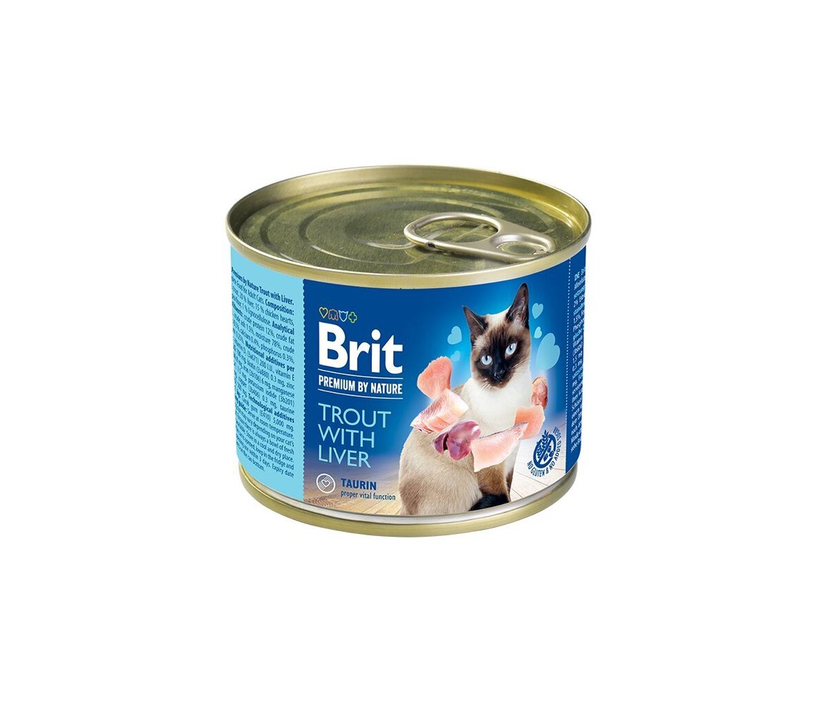 Brit Premium by Nature Trout with Liver konserv kassidele 200g цена и информация | Konservid kassidele | kaup24.ee