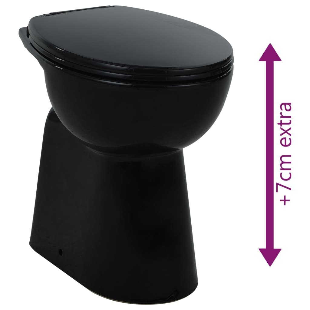 vidaXL kõrge ääreta keraamiline tualettpott, 7 cm kõrgem, must hind ja info | WС-potid | kaup24.ee