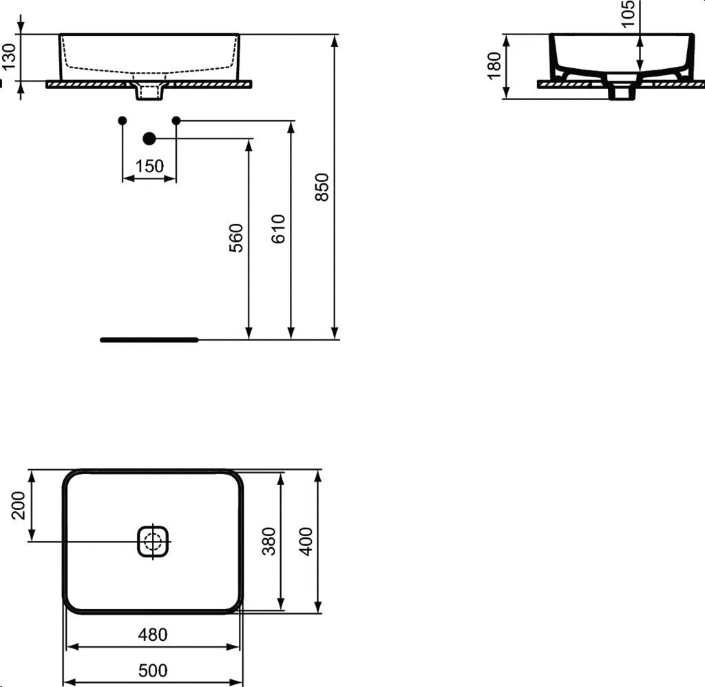 Ristkülikukujuline valamu "Ideal Standard Strada II", lauaplaadile T296701 50 cm, valge hind ja info | Kraanikausid, valamud | kaup24.ee