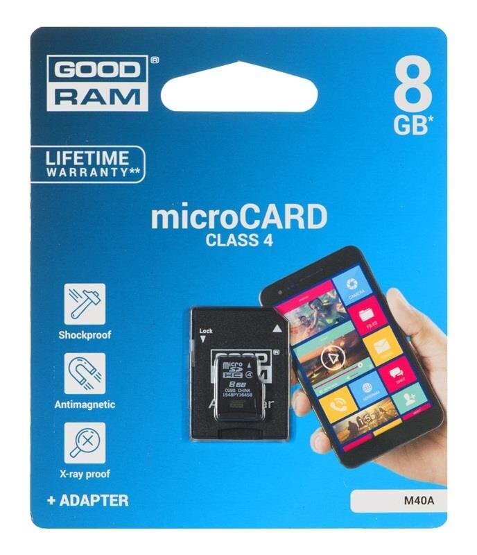 MicroSDHC UHS-I Klass 4 mälukaart 8 GB Goodram M40A цена и информация | Mobiiltelefonide mälukaardid | kaup24.ee