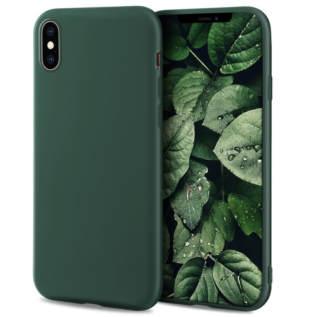 Moozy Minimalist Kerge Silikoonist Ümbris iPhone X ja iPhone XS, Tumeroheline – Matt Õhuke Pehme TPU Ümbris hind ja info | Telefoni kaaned, ümbrised | kaup24.ee