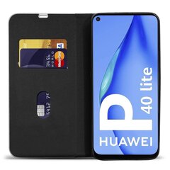 Moozy Klapiga Ümbris Huawei P40 Lite Süsiniku Kujundusega, Must - Metallist Servakaitsega Magnetilise Ümbris koos Kaardi- ja Telefonihoidjaga цена и информация | Чехлы для телефонов | kaup24.ee