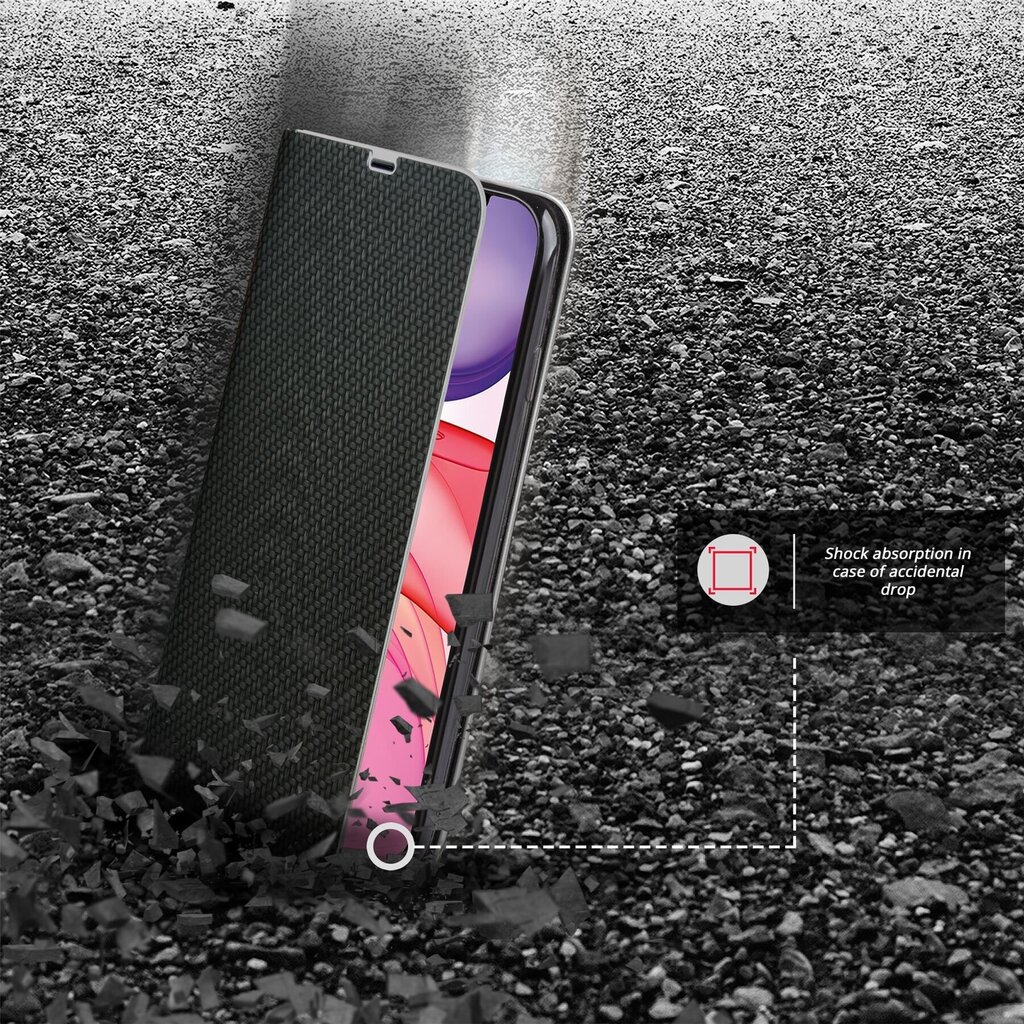 Moozy Klapiga Ümbris iPhone 11 Süsiniku Kujundusega, Must - Metallist Servakaitsega Magnetilise Ümbris koos Kaardi- ja Telefonihoidjaga hind ja info | Telefoni kaaned, ümbrised | kaup24.ee