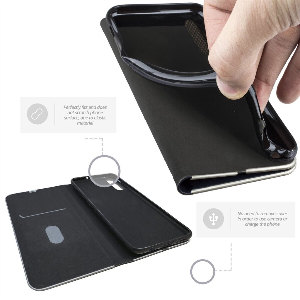 Moozy Klapiga Ümbris Samsung A50 Süsiniku Kujundusega, Must - Metallist Servakaitsega Magnetilise Ümbris koos Kaardi- ja Telefonihoidjaga hind ja info | Telefoni kaaned, ümbrised | kaup24.ee