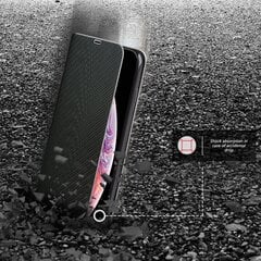 Moozy Klapiga Ümbris iPhone X, iPhone XS Süsiniku Kujundusega, Must - Metallist Servakaitsega Magnetilise Ümbris koos Kaardi- ja Telefonihoidjaga hind ja info | Telefoni kaaned, ümbrised | kaup24.ee