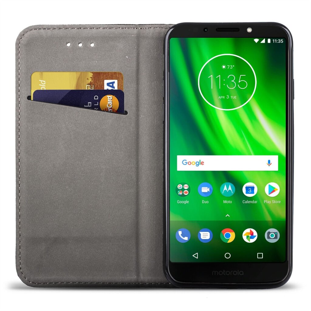 Moozy Klapiga Ümbris Motorola Moto G6, Moto 1S, Must - Magnetilise Klapiga Ümbris Koos Kaardi- ja Telefonihoidjaga hind ja info | Telefoni kaaned, ümbrised | kaup24.ee