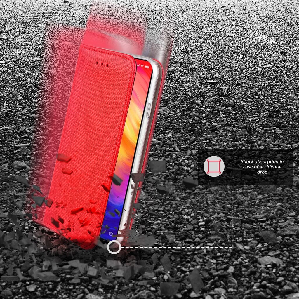 Moozy Klapiga Ümbris Xiaomi Redmi Note 7, Redmi Note 7 Pro, Punane - Magnetilise Klapiga Ümbris Koos Kaardi- ja Telefonihoidjaga hind ja info | Telefoni kaaned, ümbrised | kaup24.ee